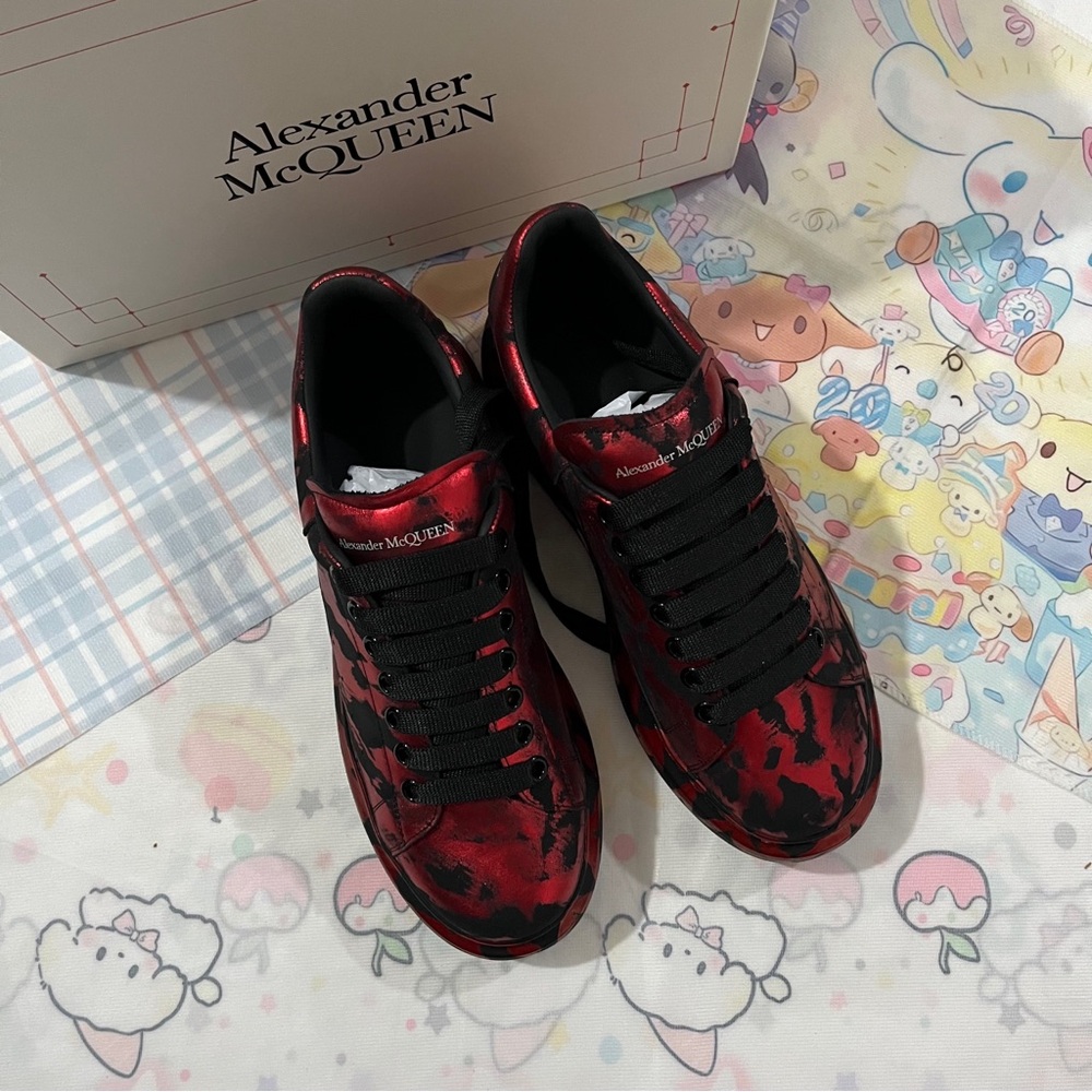 Alexander McQueen Red & Black Leopard-Print Low-Top Sneakers